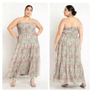 Eloquii pastel green & lavender floral NWT smocked sleeveles maxi dress sz 14